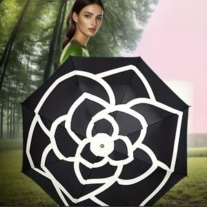 Chic Black and White Floral Umbrella, NEW, Camellia Flower
